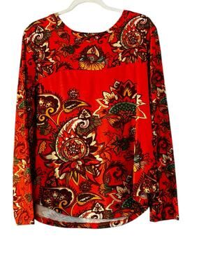 Izuria Bright Tunic Top Orange Paisley Floral Light Knit XL Boho  Eye-catching